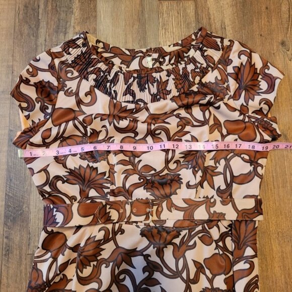 Vintage Sears Belted Sheath Dress with Lovely Brown Pattern - Picture 12 of 14